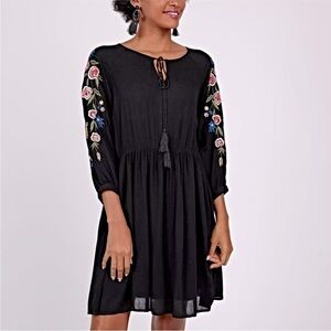 Zara basic tassel front embroidered boho dress black size  L